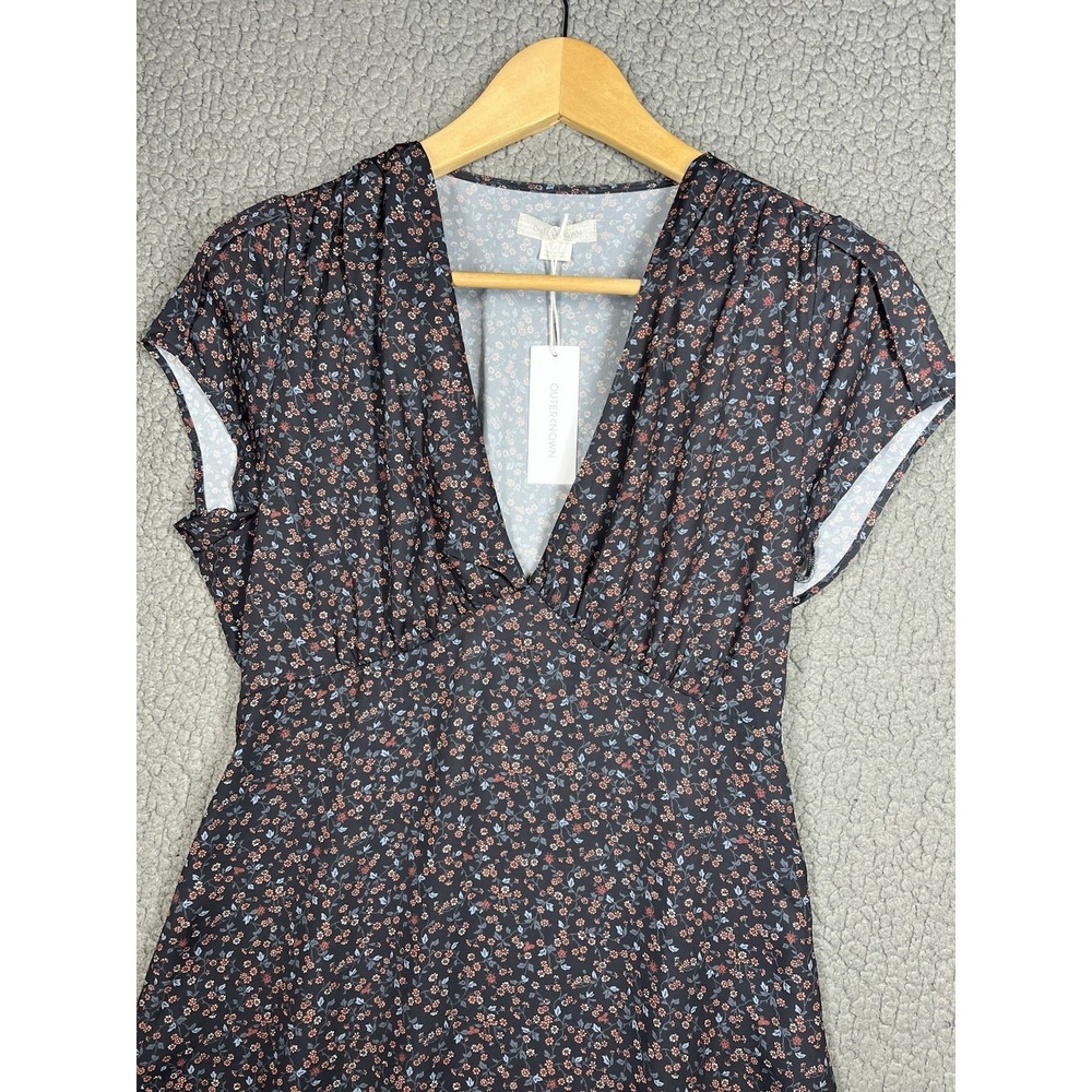 Outerknown Dress Sz Small Juniper Floral Ruffled Skater Waist Cap Sleeve $228 - Picture 2 of 11